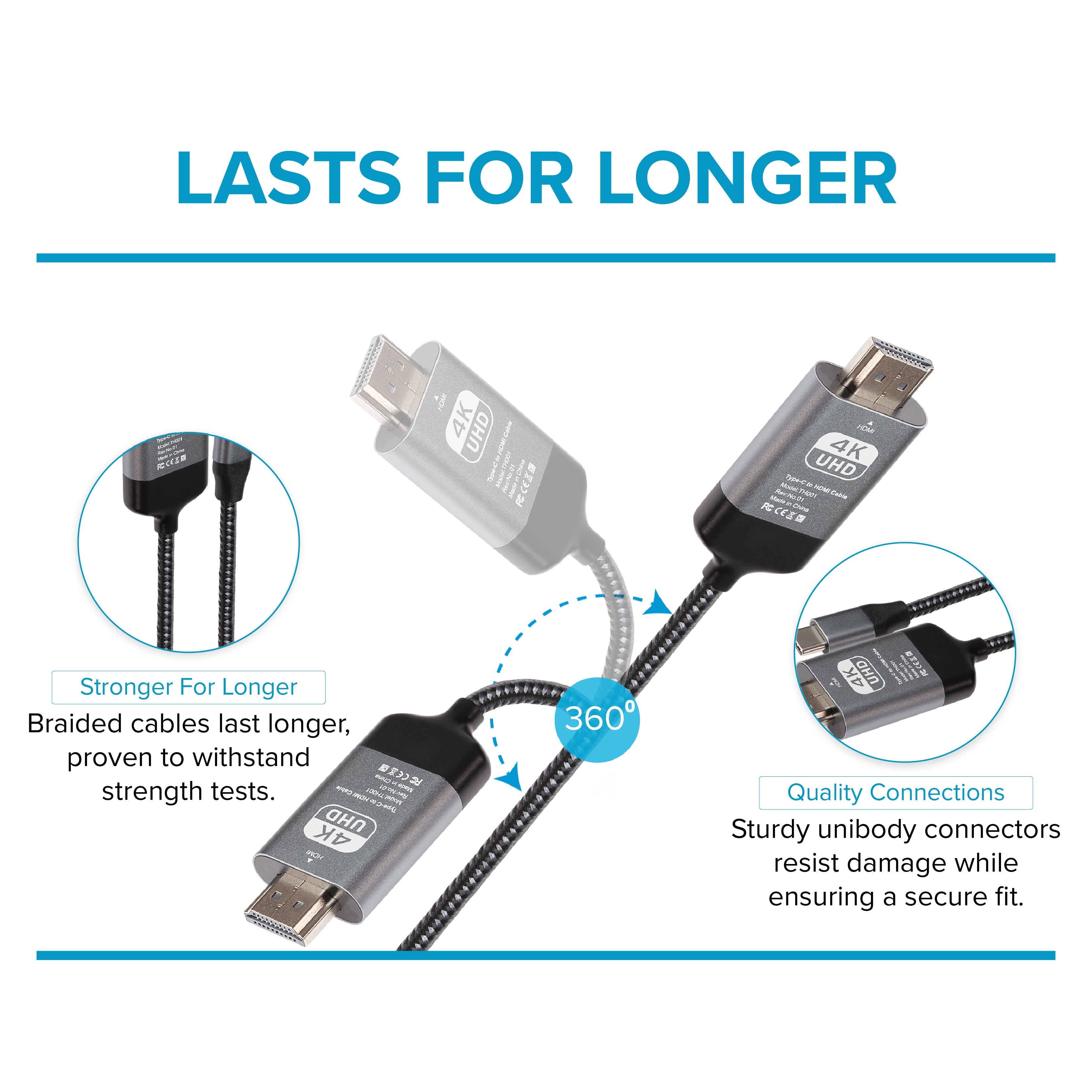 Maplin USB-C to HDMI Cable Adapter (Supports 4K Ultra HD @ 60Hz) - Black - TOYFACTORY