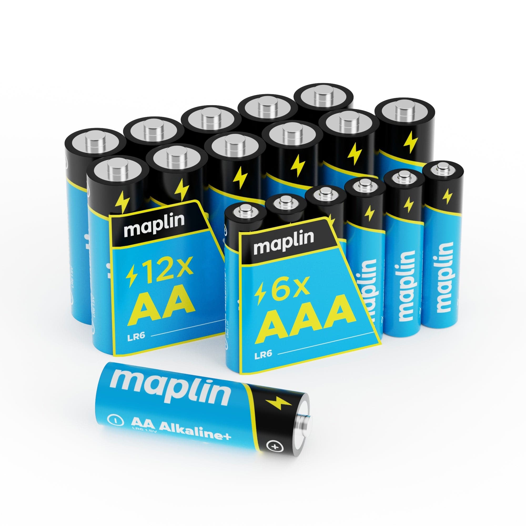 Maplin 12x AA LR6 / 6x AAA LR03 7 Years Shelf Life 1.5V High Performance Alkaline Batteries - TOYFACTORY