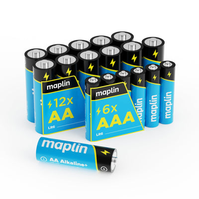 Maplin 12x AA LR6 / 6x AAA LR03 7 Years Shelf Life 1.5V High Performance Alkaline Batteries - TOYFACTORY