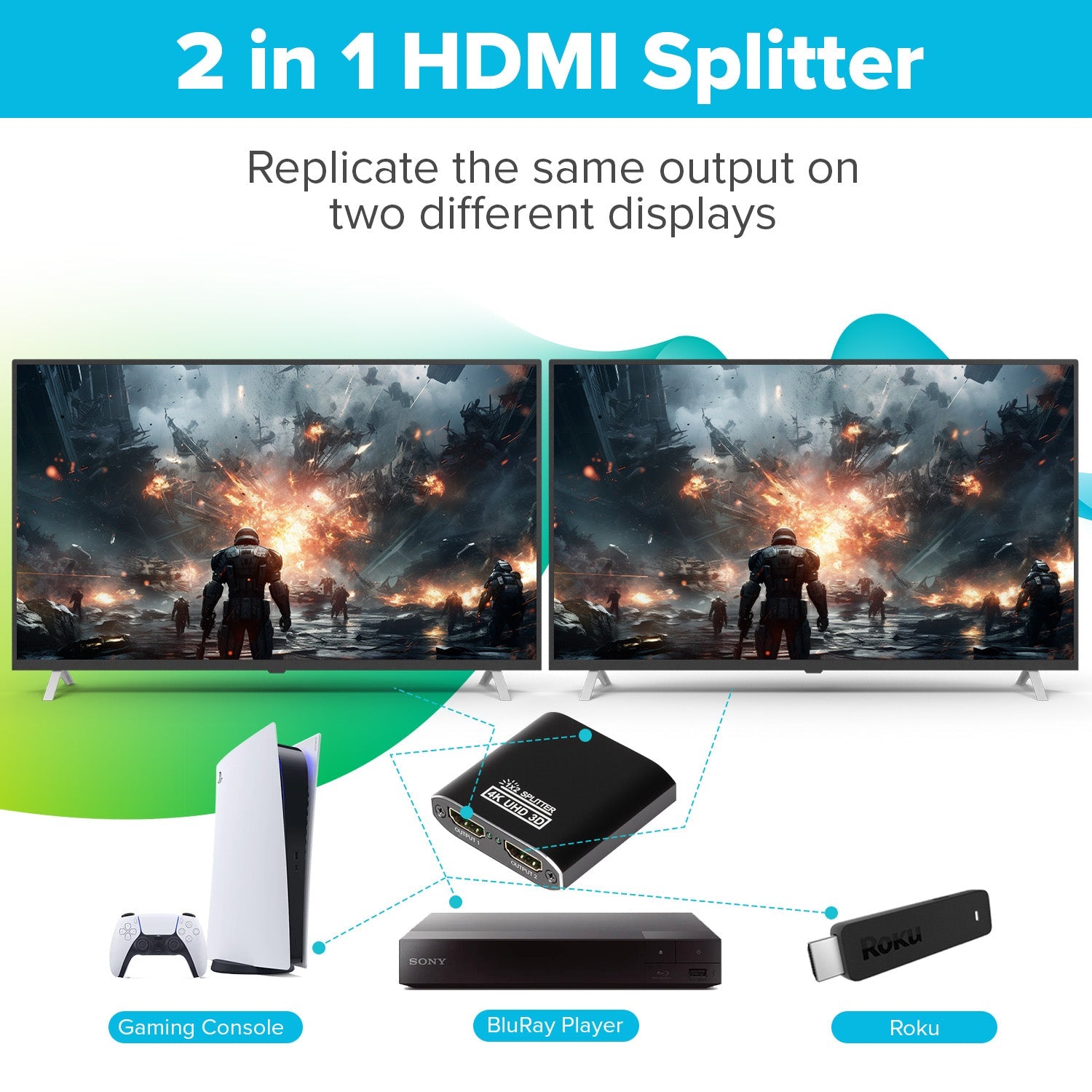 Maplin HDMI Splitter 1 Port In 2 Ports Out 4K Ultra HD @30Hz 10.2Gbps - TOYFACTORY