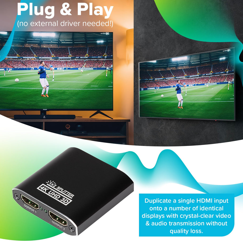 Maplin HDMI Splitter 1 Port In 2 Ports Out 4K Ultra HD @30Hz 10.2Gbps - TOYFACTORY
