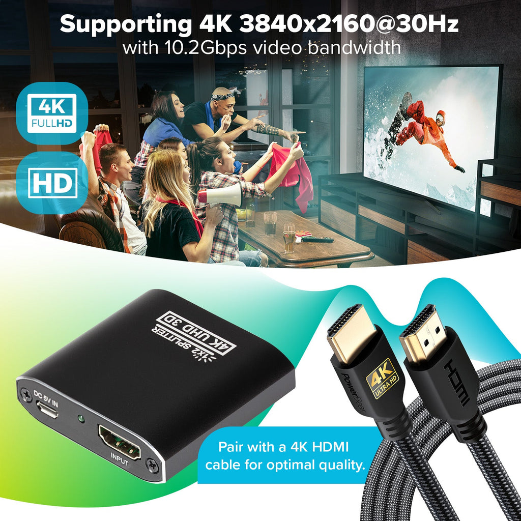 Maplin HDMI Splitter 1 Port In 2 Ports Out 4K Ultra HD @30Hz 10.2Gbps - TOYFACTORY