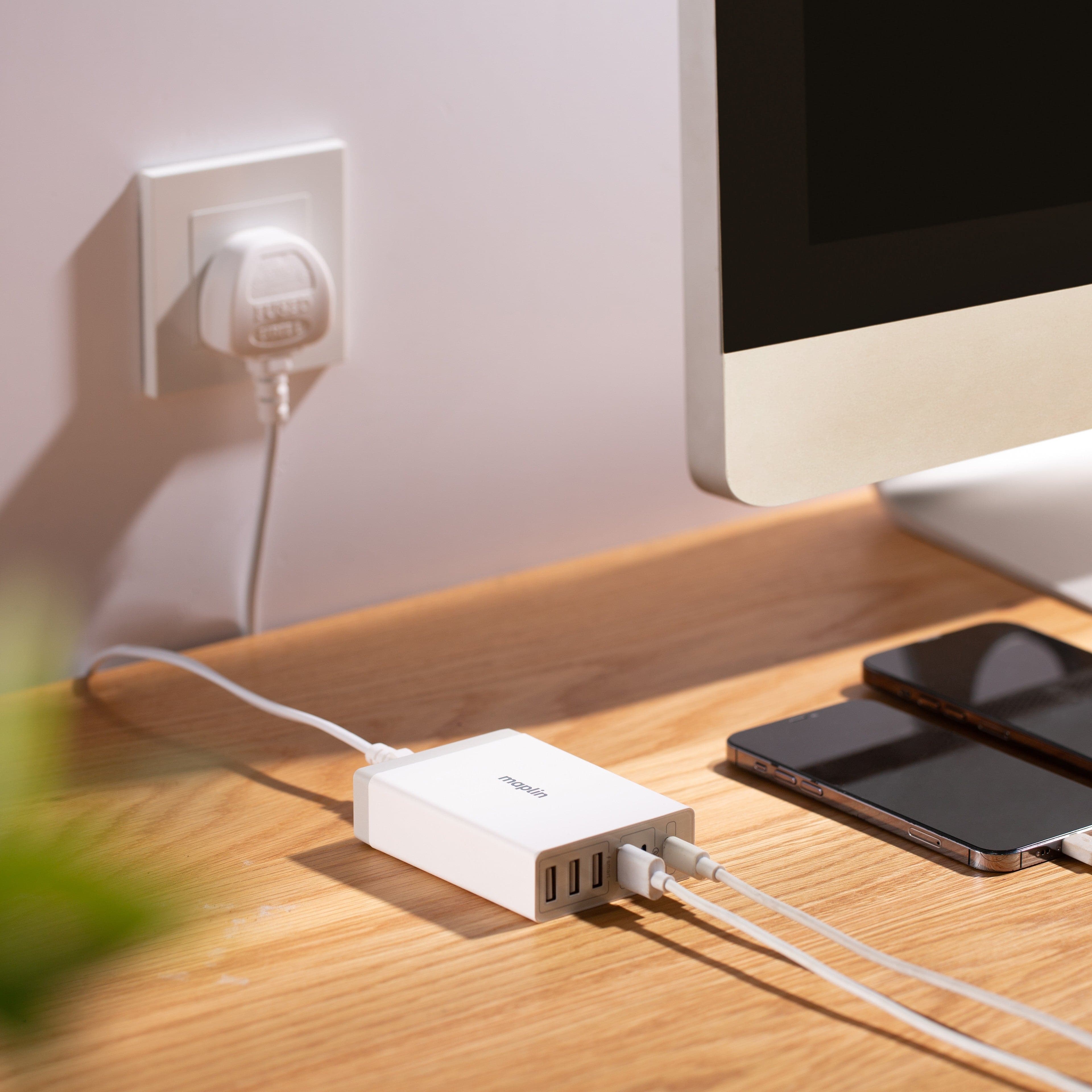 Maplin 6 Port USB Charging Station 4x USB-A / 2x USB-C 65W High Speed Charging with 1m Cable - TOYFACTORY