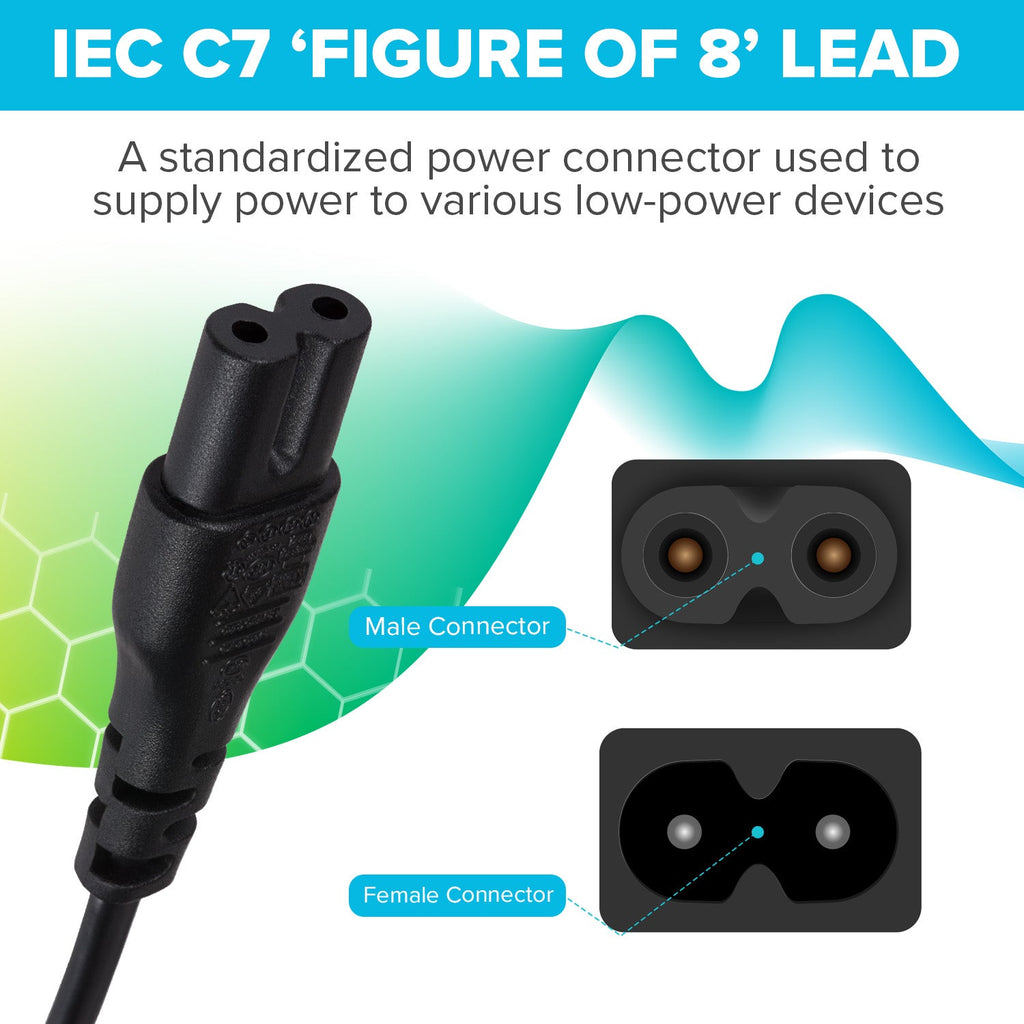 Maplin Power Lead IEC C7 Fig 8 2 Pin Plug to UK 3 Pin Mains Plug - 2m, 3 Amp Fuse - TOYFACTORY