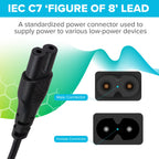 Maplin Power Lead IEC C7 Fig 8 2 Pin Plug to UK 3 Pin Mains Plug - 2m, 3 Amp Fuse - TOYFACTORY