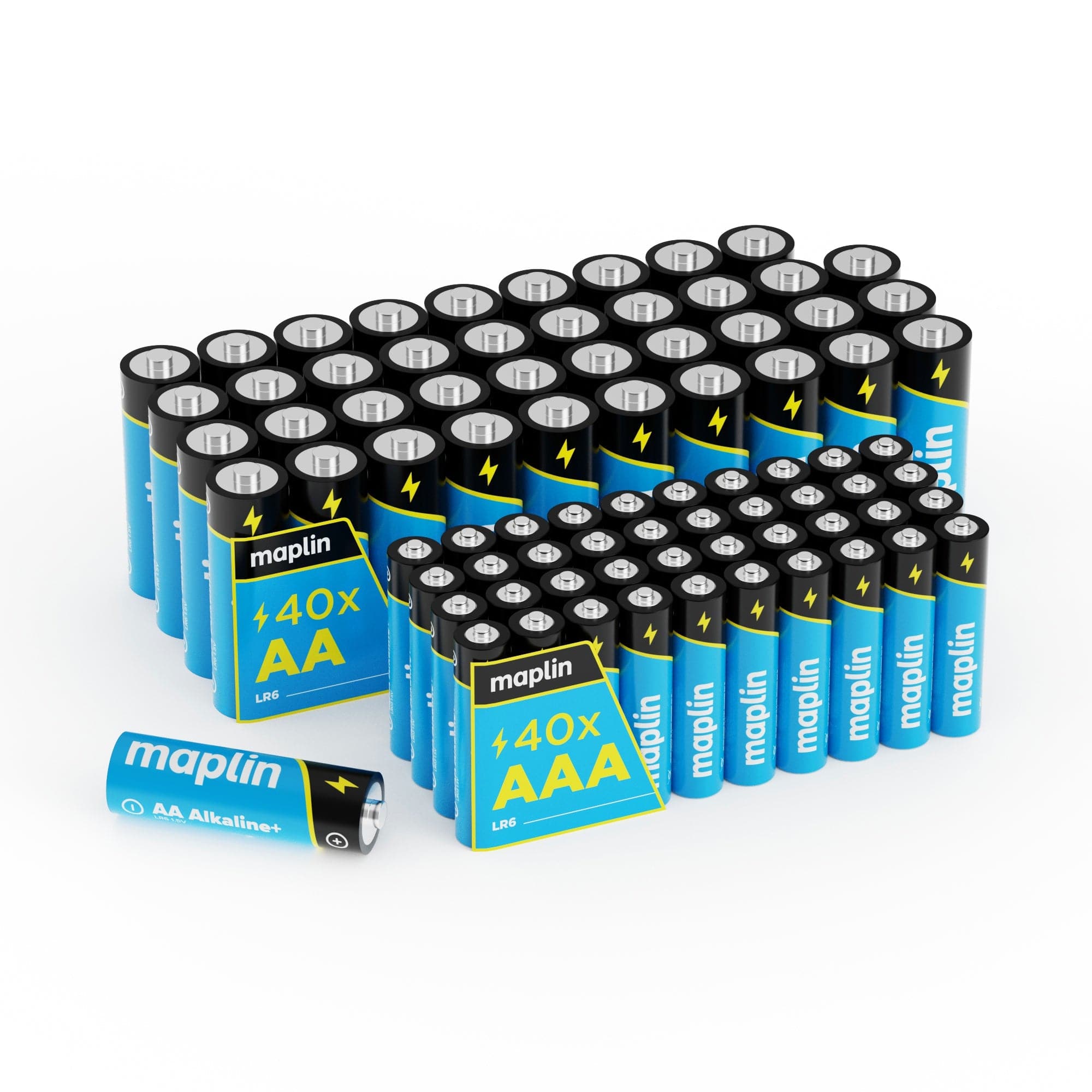 Maplin 40x AA LR6 / 40x AAA LR03 7 Year Shelf Life 1.5V High Performance Alkaline Batteries - TOYFACTORY