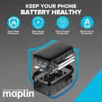 Maplin 10000mAh Slim Power Bank with Integrated Lightning, USB-C, USB-A & Micro USB Cables - TOYFACTORY