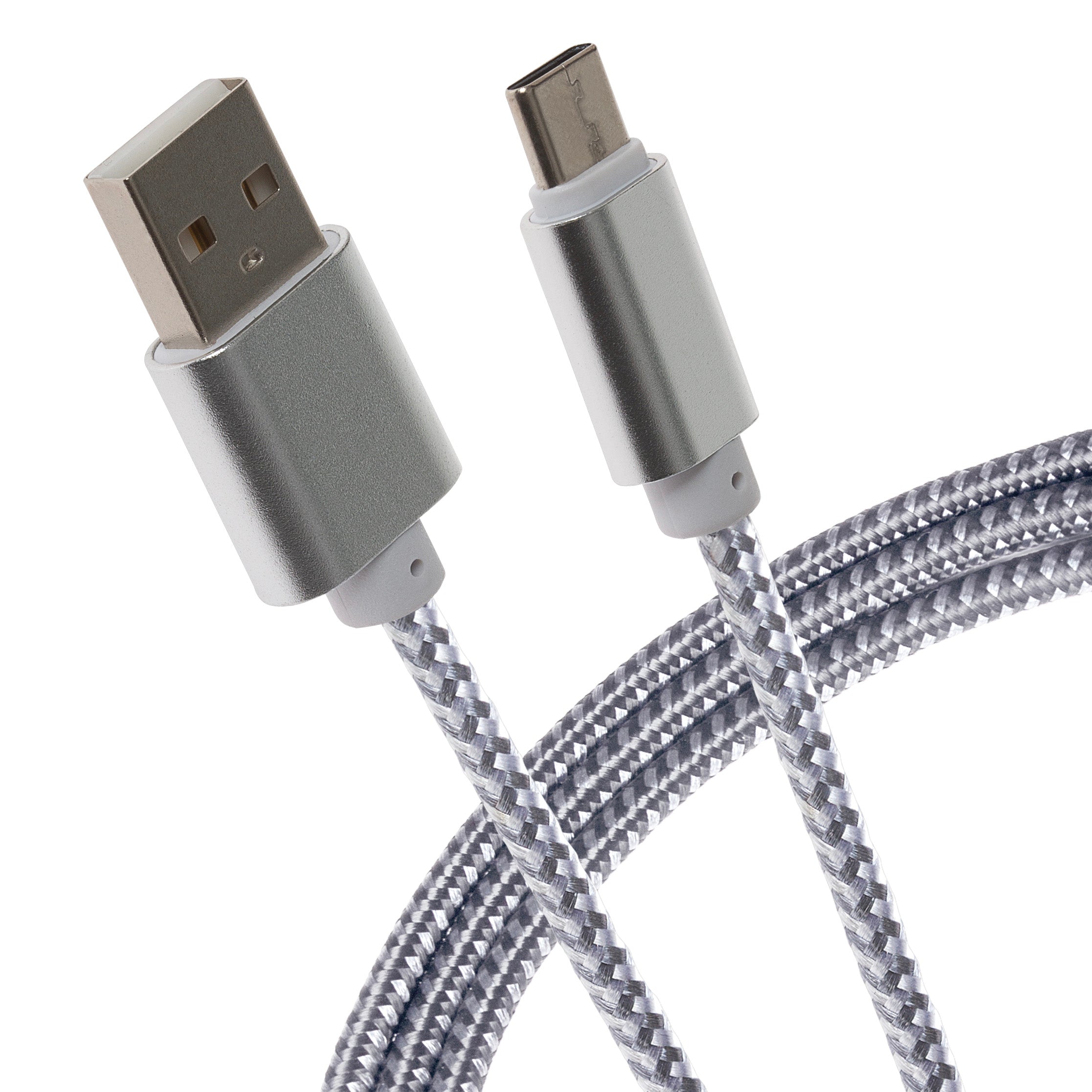 Maplin USB-C to USB-A Braided Cable - Silver, 0.25m