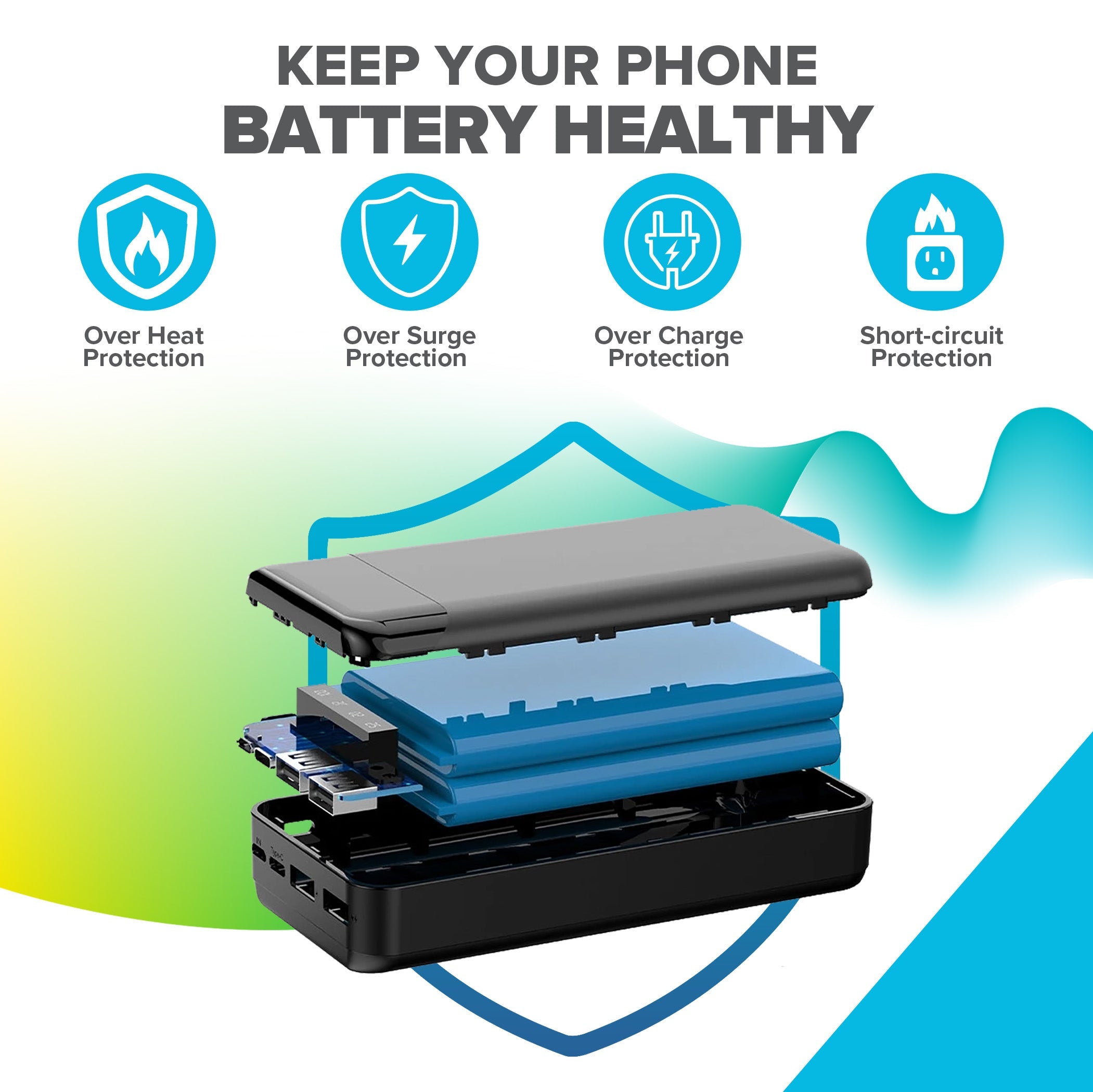 Maplin 20000mAh Portable Power Bank with Integrated USB-C, Micro USB & Lightning Cables - TOYFACTORY