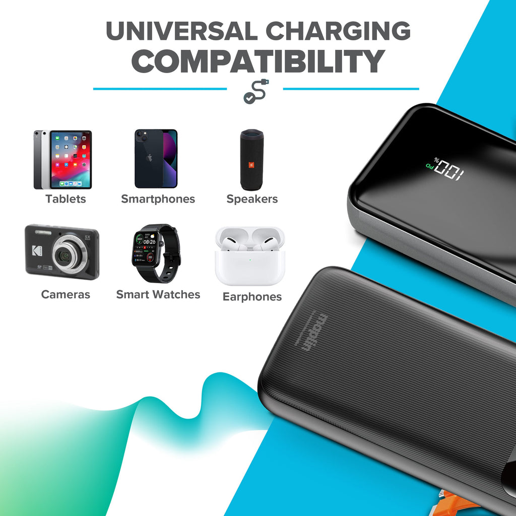 Maplin 20000mAh Portable Power Bank with Integrated USB-C, Micro USB & Lightning Cables - TOYFACTORY
