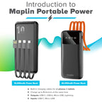 Maplin 20000mAh Portable Power Bank with Integrated USB-C, Micro USB & Lightning Cables - TOYFACTORY