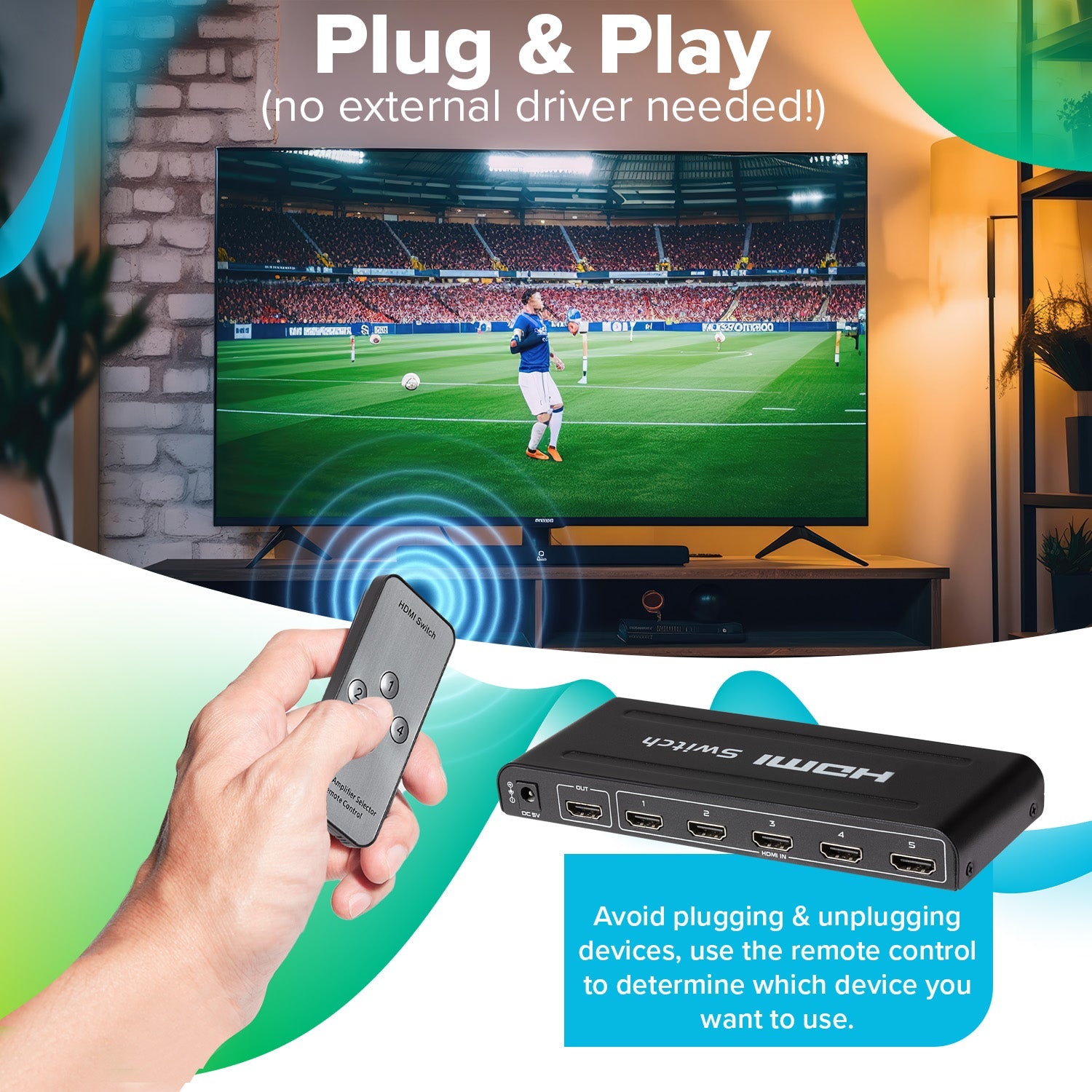 Maplin HDMI Switch 5 Ports In 1 Port Out 4K Ultra HD @30Hz with Remote Control - TOYFACTORY