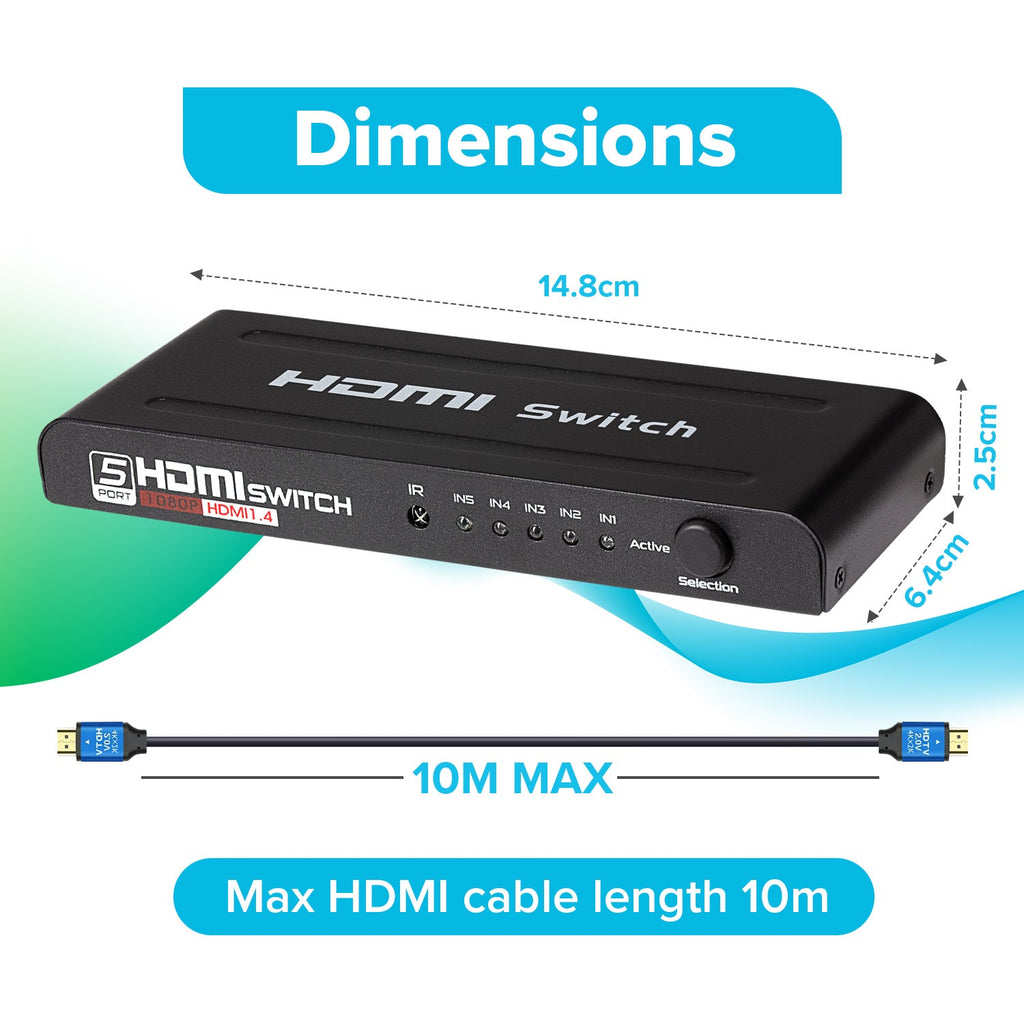 Maplin HDMI Switch 5 Ports In 1 Port Out 4K Ultra HD @30Hz with Remote Control - TOYFACTORY