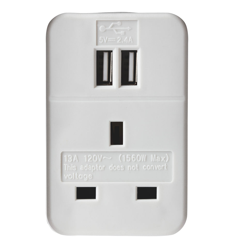 Maplin UK to US Travel Adapter Plug with 2x USB-A - White - TOYFACTORY
