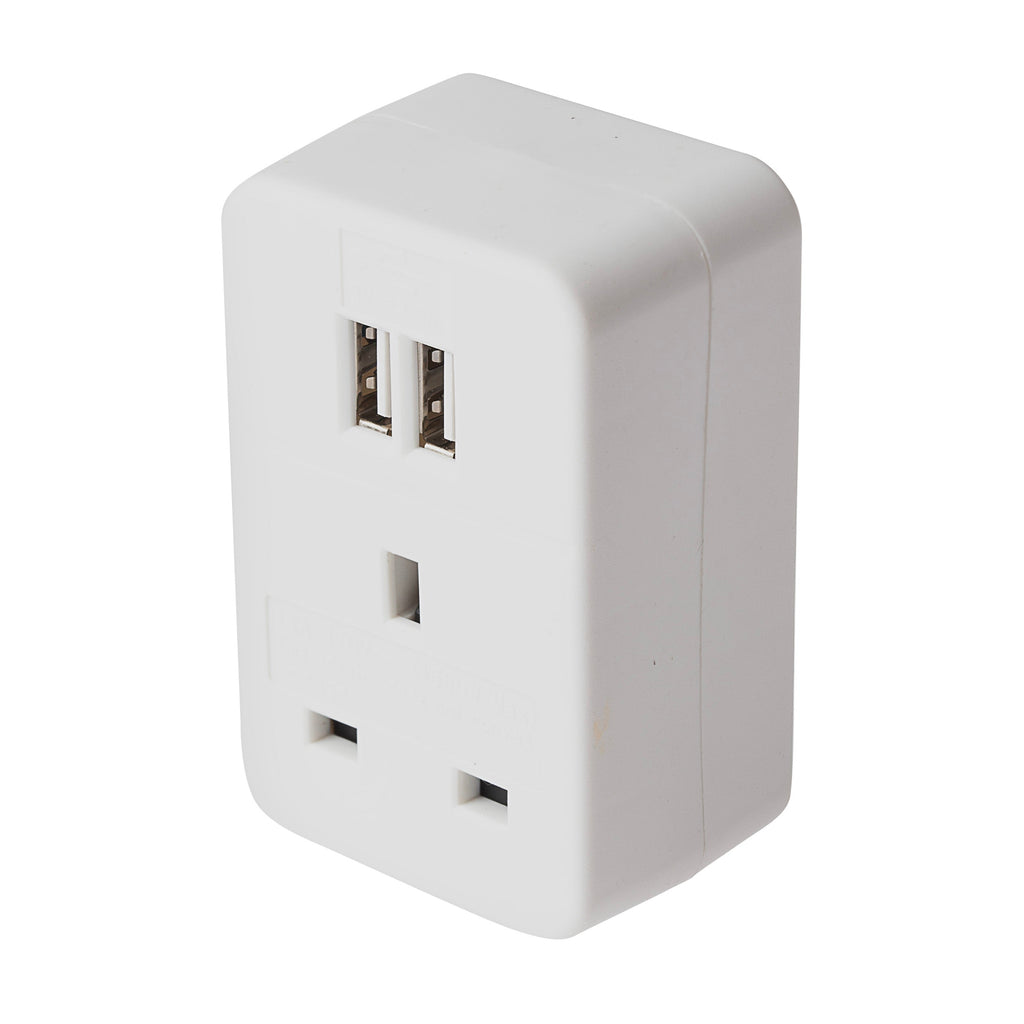 Maplin UK to US Travel Adapter Plug with 2x USB-A - White - TOYFACTORY