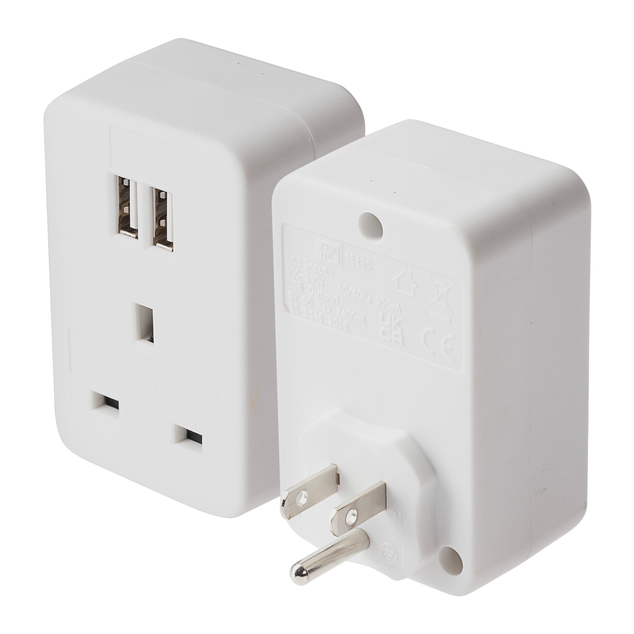 Maplin UK to US Travel Adapter Plug with 2x USB-A - White - TOYFACTORY