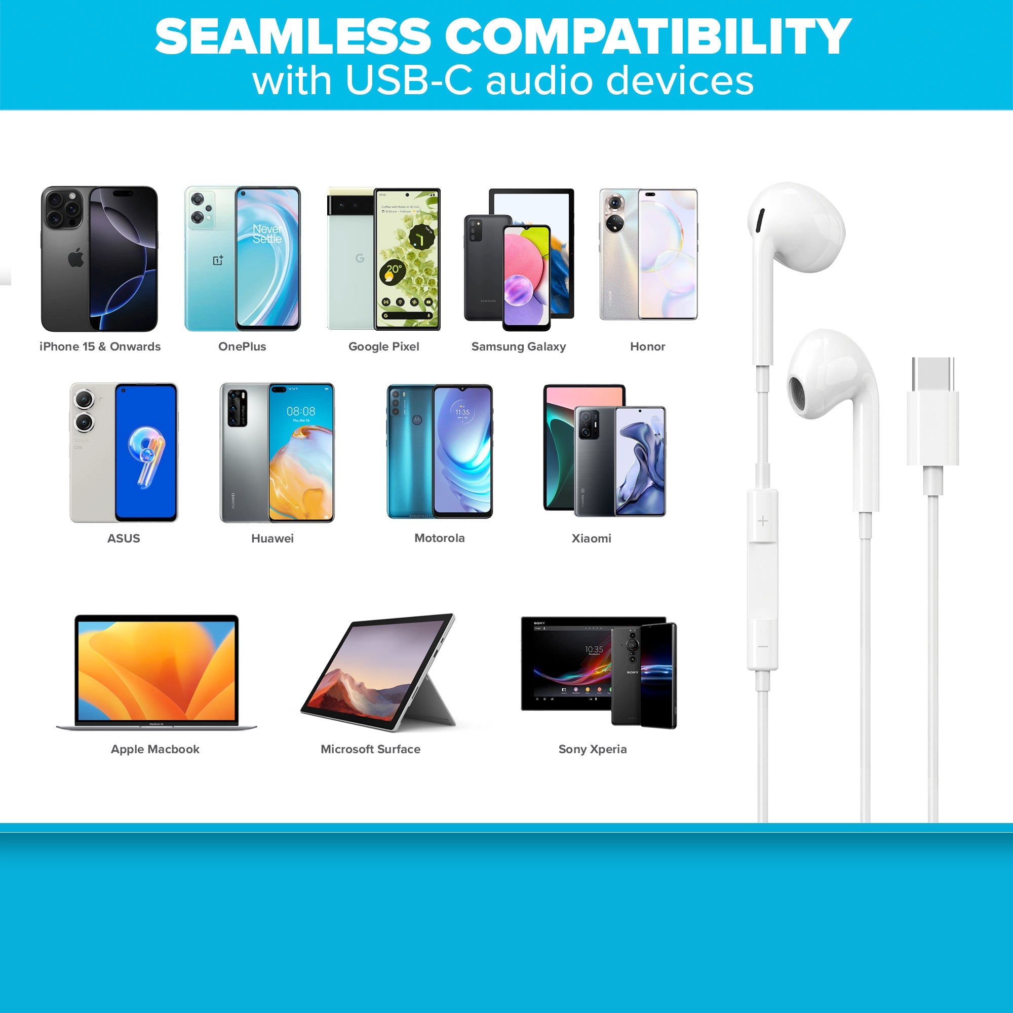 Maplin Wired USB-C Earbuds with Hands Free Calling & Volume Button - White - TOYFACTORY