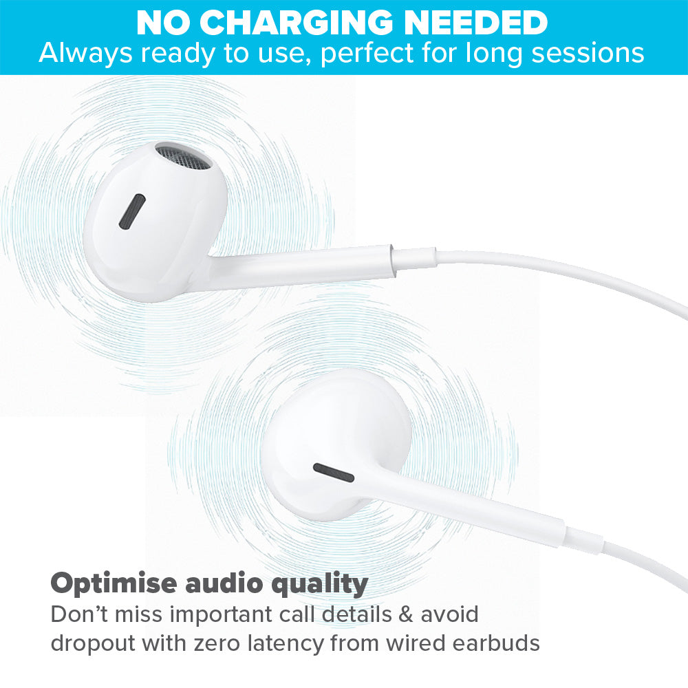 Maplin Wired USB-C Earbuds with Hands Free Calling & Volume Button - White - TOYFACTORY