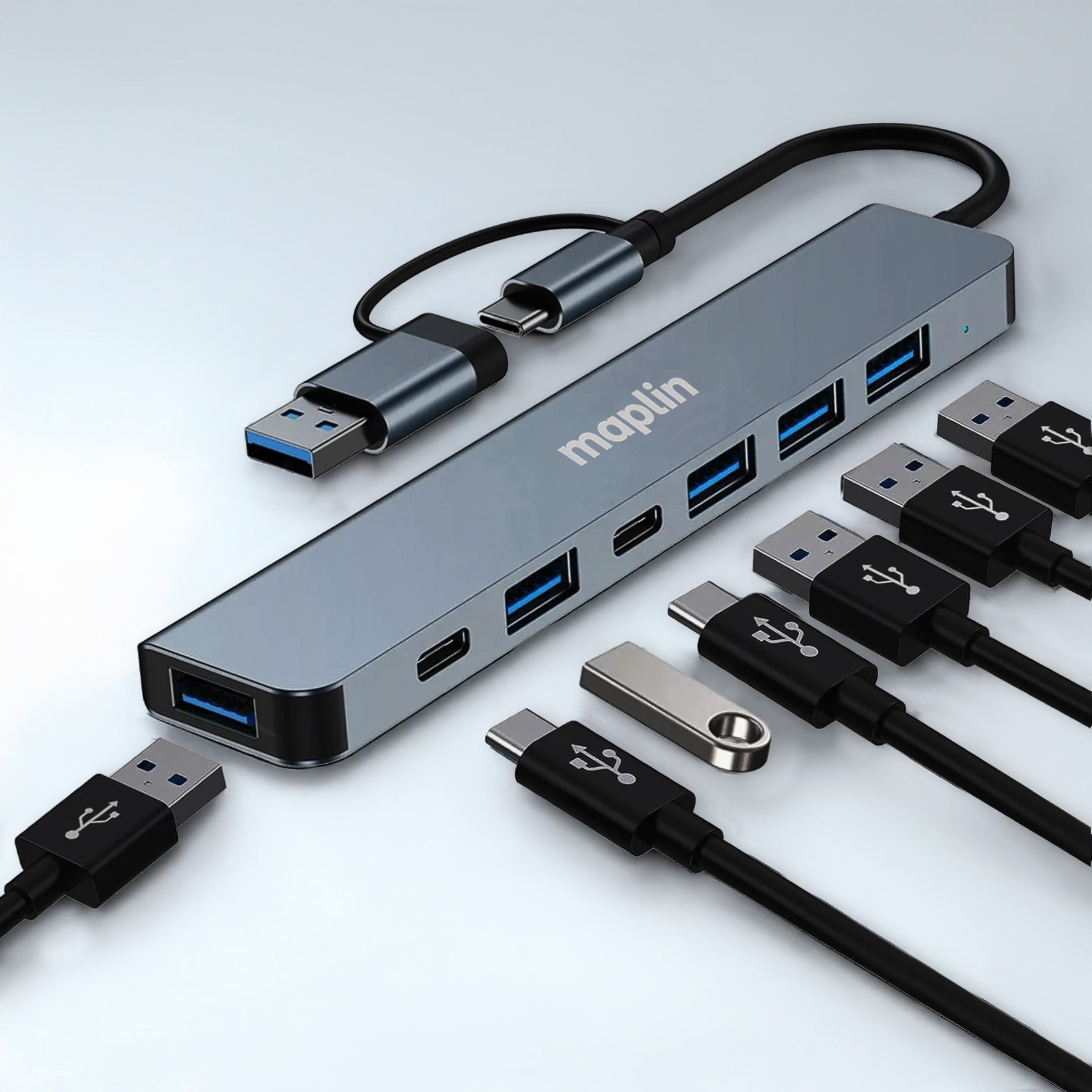 Maplin USB-C / USB-A Multiport Hub to 4x USB-A 2.0 / 2x USB-C / 1x USB-A 3.0 - TOYFACTORY