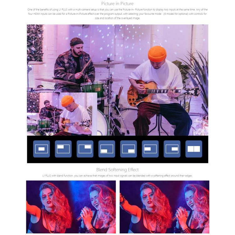 FEELWORLD L1 PLUS Multi-camera Video Mixer Switcher Touch Screen PTZ Control USB3.0 Fast Streaming Switcher (EU Plug)