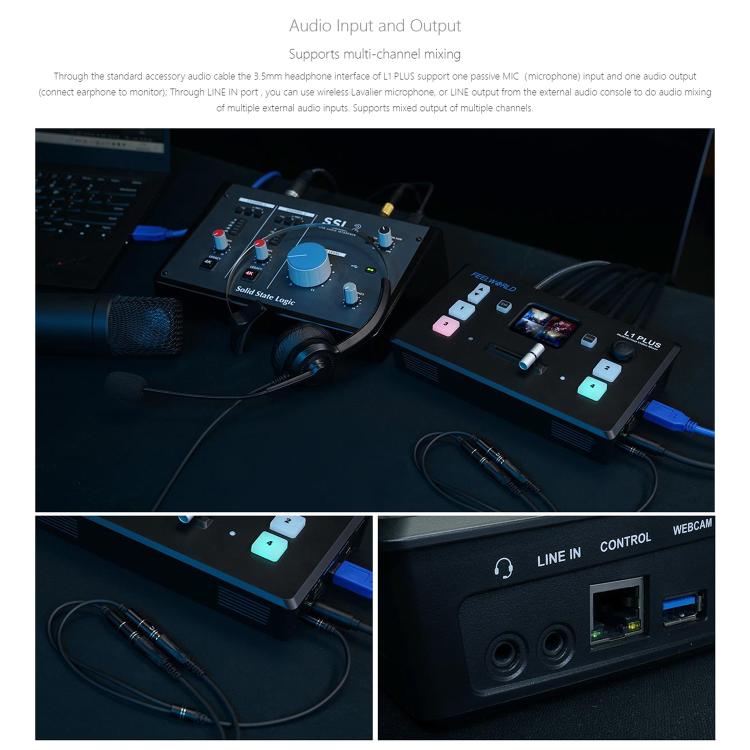 FEELWORLD L1 PLUS Multi-camera Video Mixer Switcher Touch Screen PTZ Control USB3.0 Fast Streaming Switcher (UK Plug)