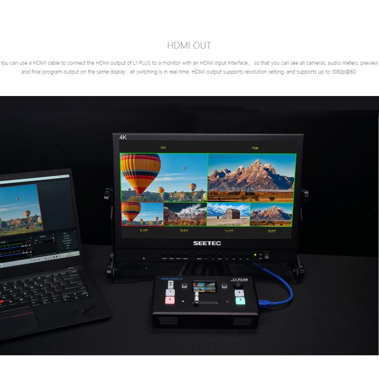 FEELWORLD L1 PLUS Multi-camera Video Mixer Switcher Touch Screen PTZ Control USB3.0 Fast Streaming Switcher (UK Plug)