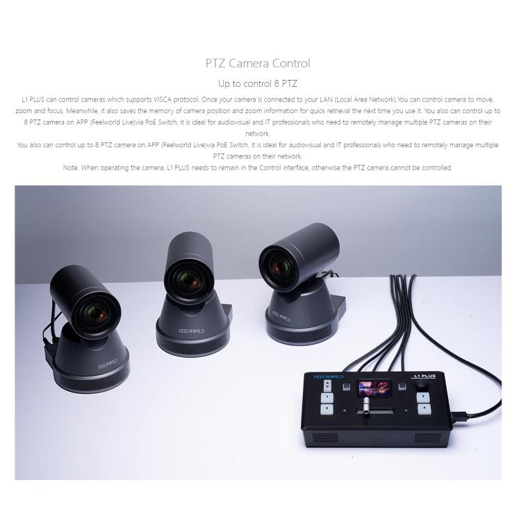 FEELWORLD L1 PLUS Multi-camera Video Mixer Switcher Touch Screen PTZ Control USB3.0 Fast Streaming Switcher (UK Plug)