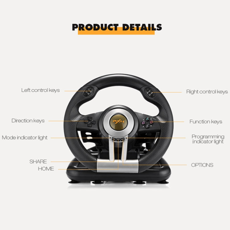 PXN-V3 Racing Game Steering Wheel for PC / PS3 / 4 / xbox one / switch, For PC / PS3 / 4 / xbox one / switch - TOYFACTORY