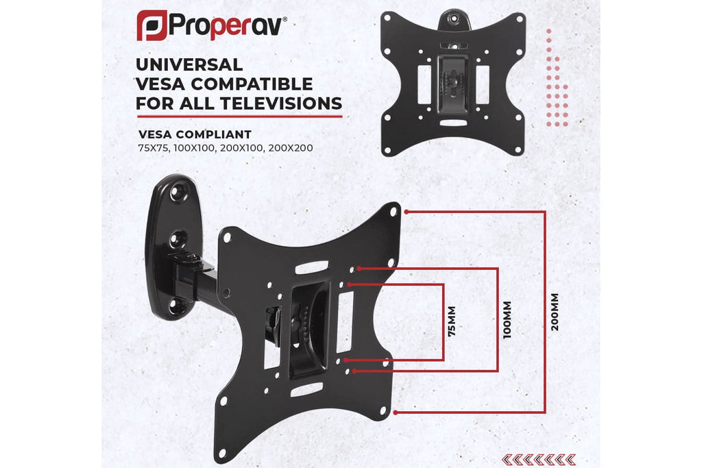 ProperAV TV Wall Bracket (23" - 43" / 30kg Capacity / VESA Max. 200x200) - Black - TOYFACTORY