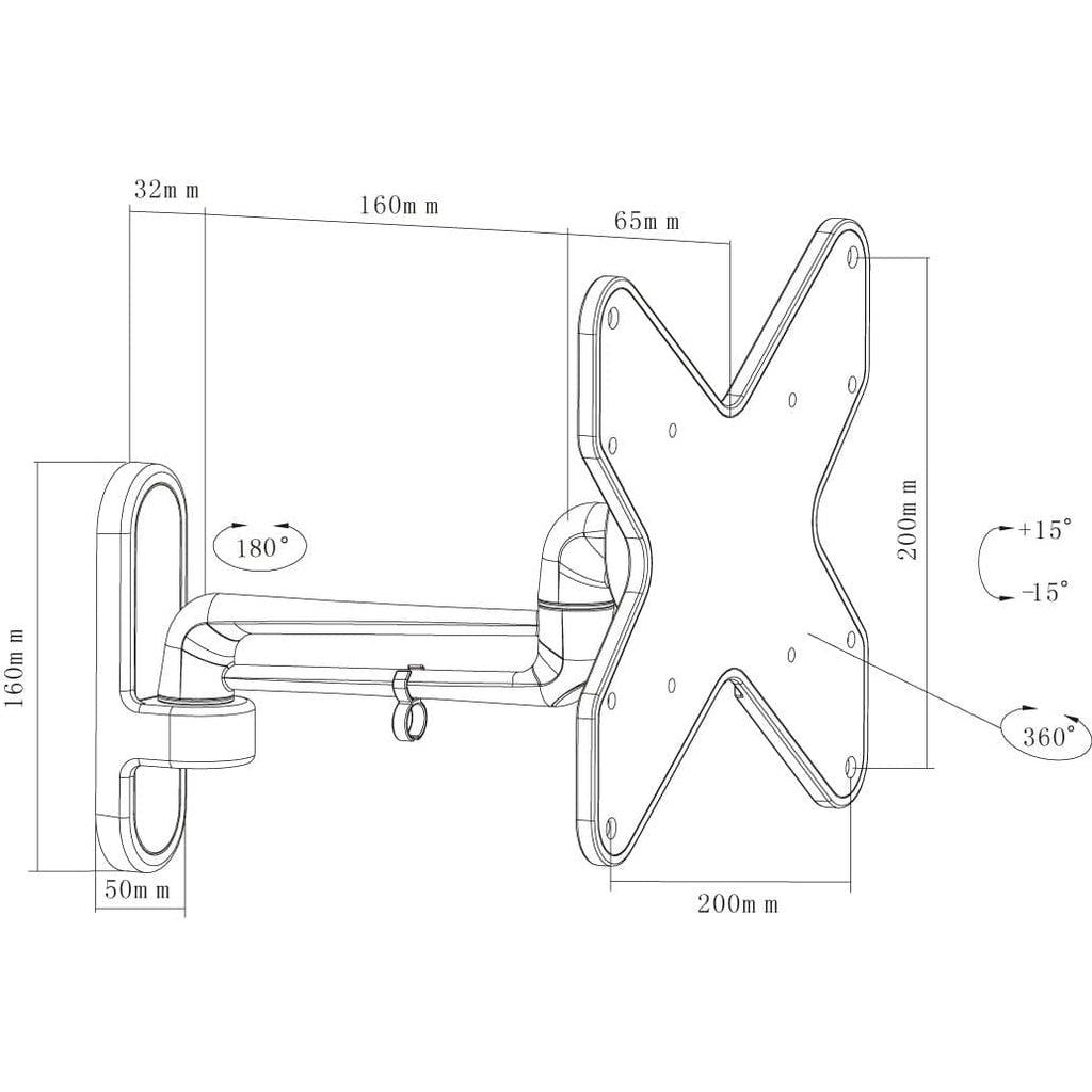 ProperAV TV Wall Bracket (23" - 43" / 15kg Capacity / VESA Max. 200x200) - Grey
