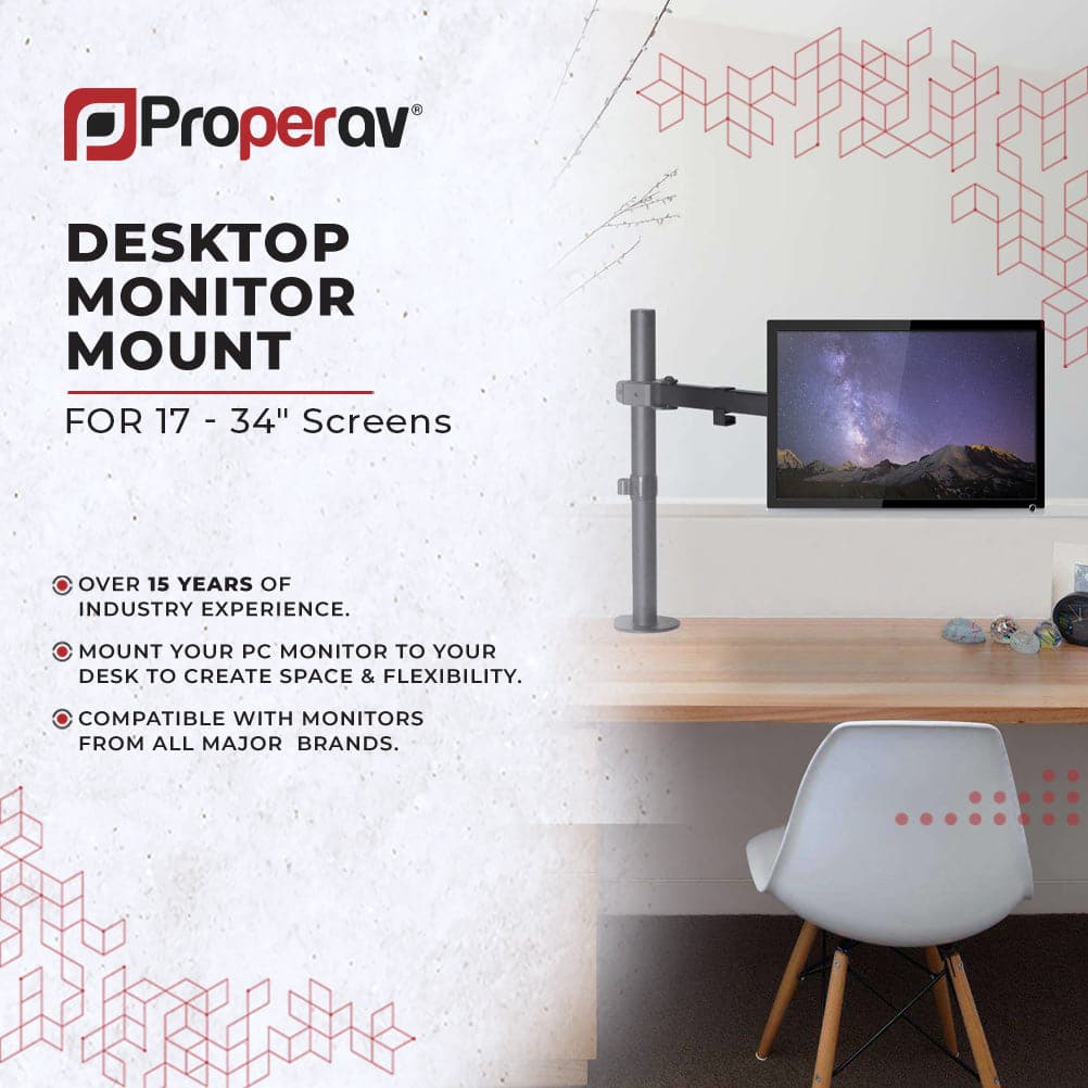ProperAV Desk Monitor Mount 17" - 34" Swing Arm VESA Max 100x100 - TOYFACTORY