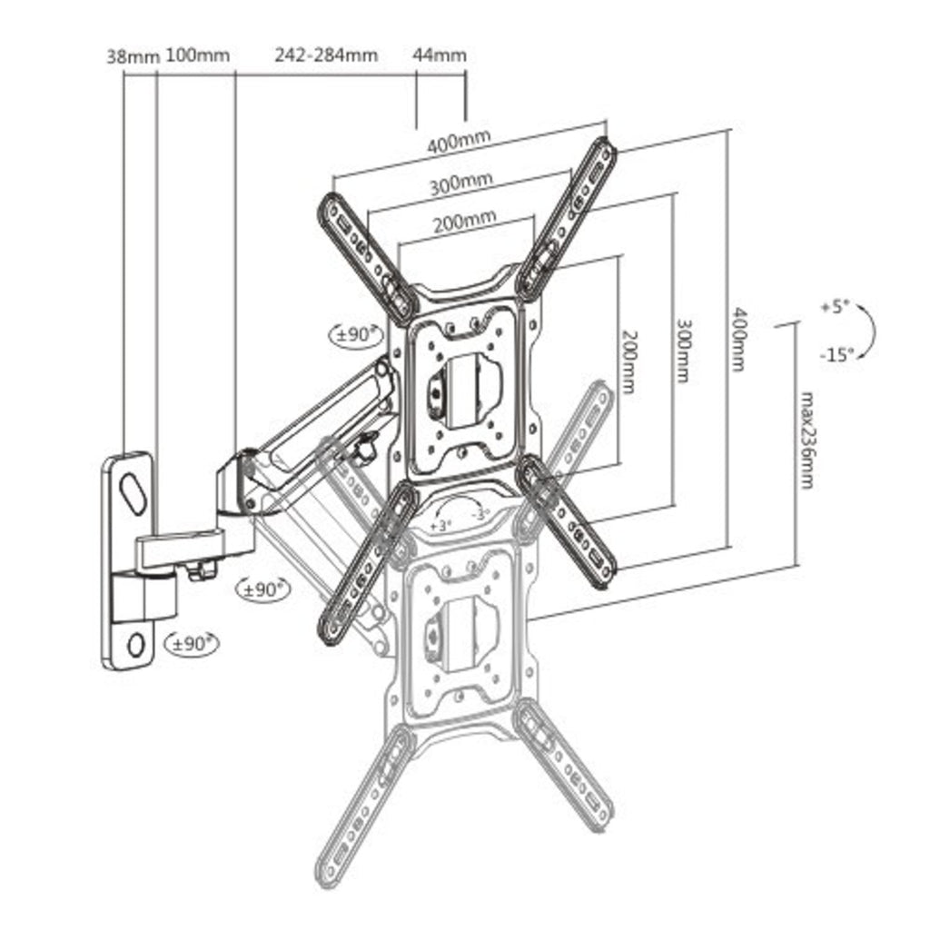 ProperAV TV Wall Bracket (23" - 55" / 23kg Capacity / VESA Max. 400x400) - Black - TOYFACTORY