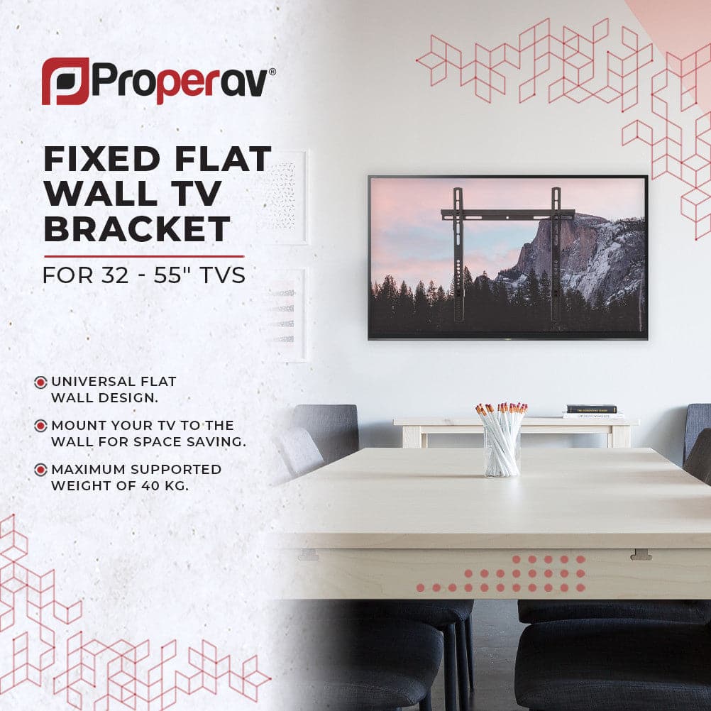 ProperAV Flat TV Wall Bracket (32" - 55" / 40kg Capacity / VESA Max. 400x400) - Black - TOYFACTORY