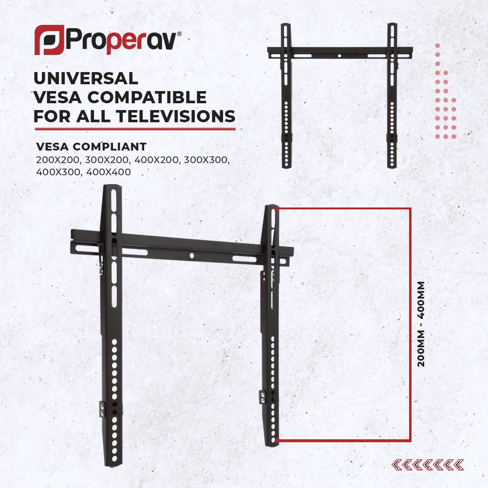 ProperAV Flat TV Wall Bracket (32" - 55" / 40kg Capacity / VESA Max. 400x400) - Black - TOYFACTORY