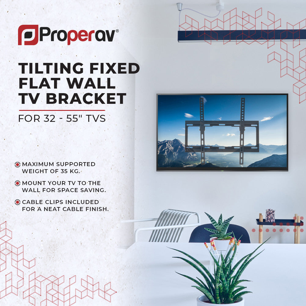ProperAV Flat TV Wall Bracket (32" - 55" / 35kg Capacity / VESA Max. 400x400)