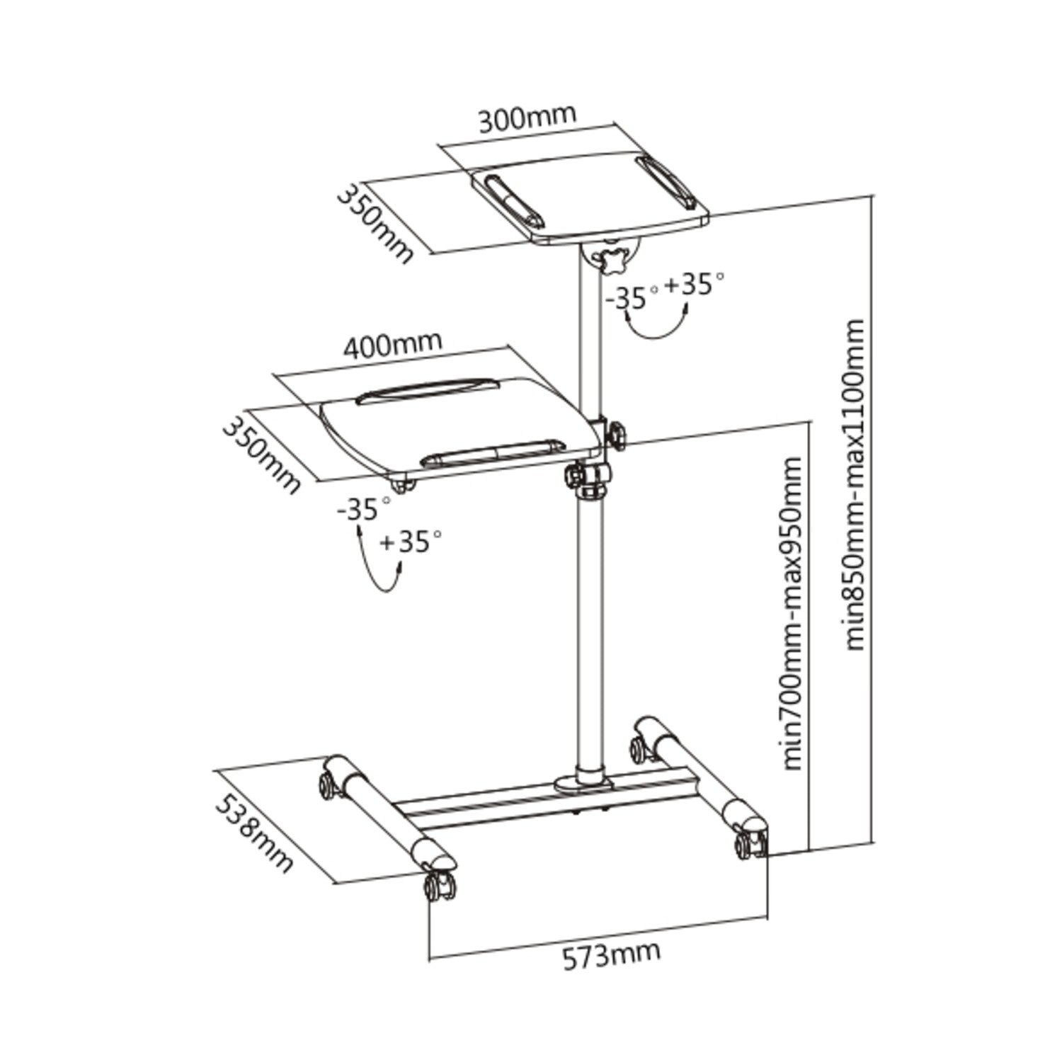 ProperAV Mobile Desk Workstation & Projector Stand - White