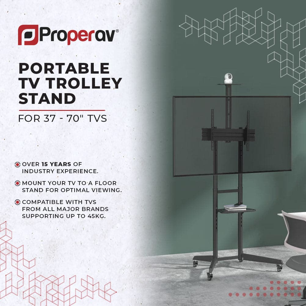 ProperAV Mobile TV Trolley Stand on Wheels for 37" - 70" Screens (50kg Capacity / VESA Max. 400x600) - TOYFACTORY