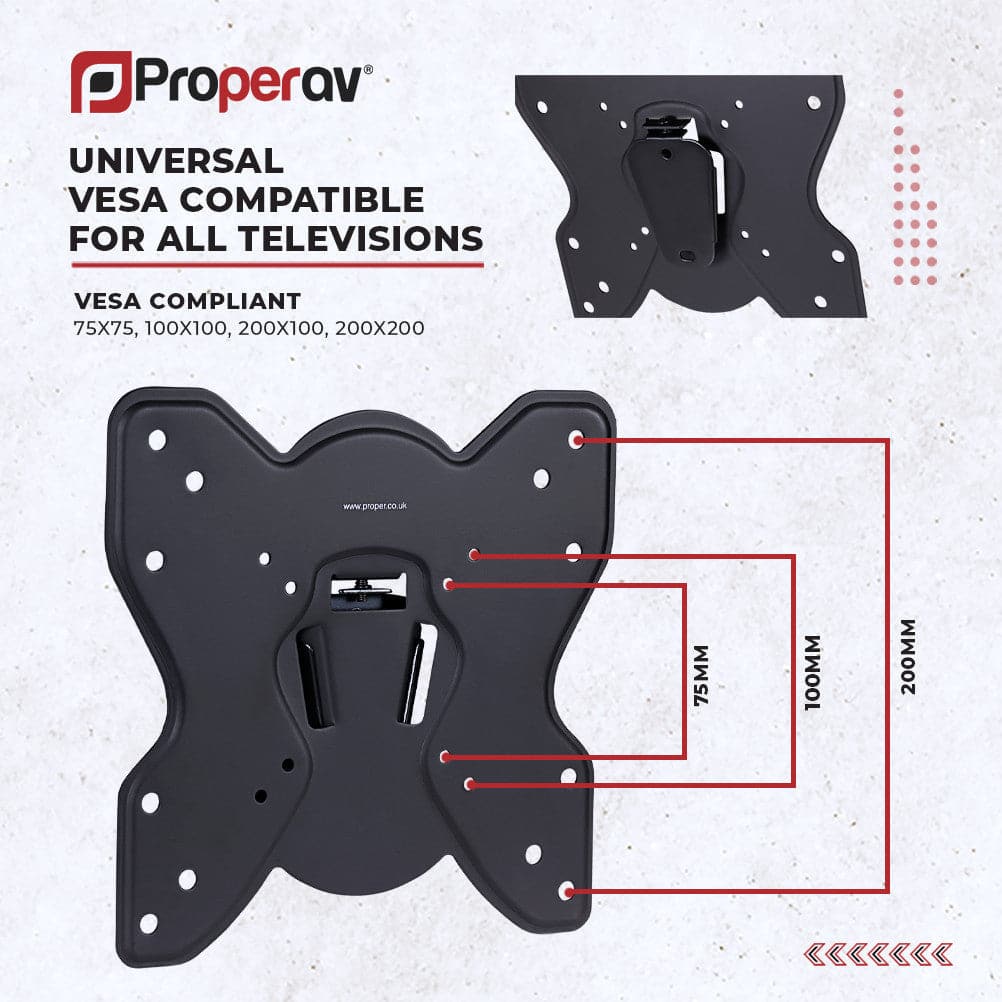 ProperAV Flat TV Wall Bracket (23" - 43" / 25kg Capacity / VESA Max. 200x200) - Black - TOYFACTORY