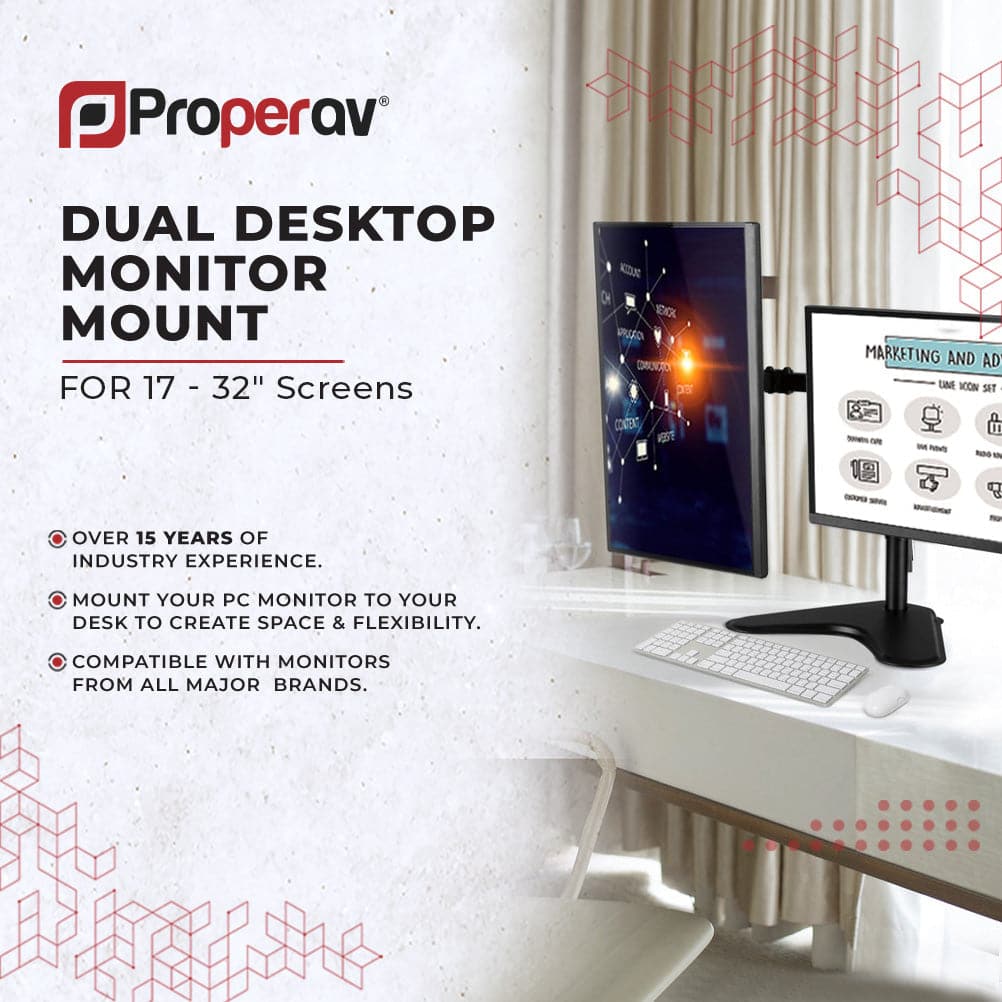 ProperAV Desk Monitor Mount 17" - 34" Dual Swing Arm Freestanding Base VESA Max 100x100 - TOYFACTORY