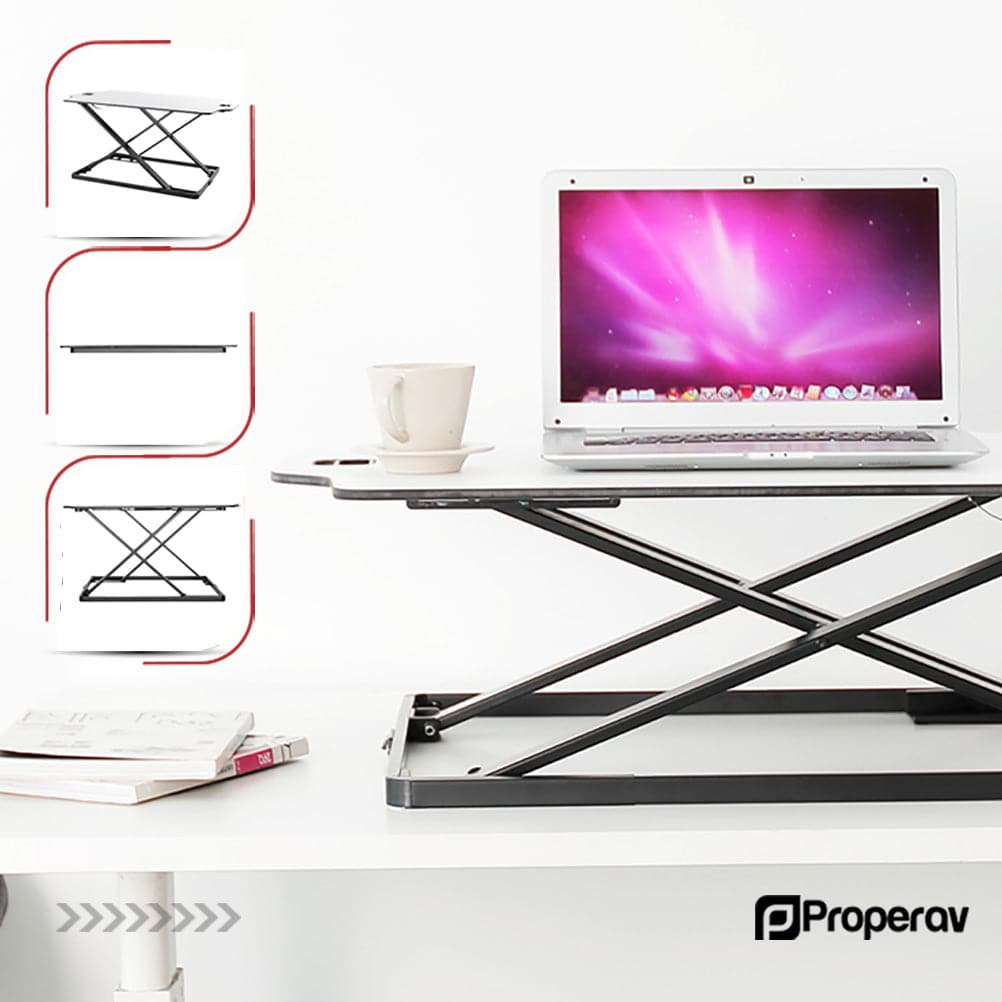 ProperAV Stand Up Desk Converter with Gas Spring Lift & Variable Height Settings - White - TOYFACTORY