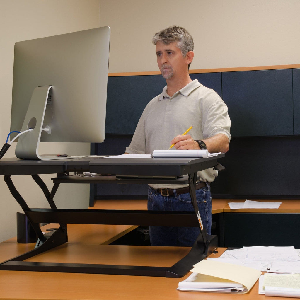 ProperAV Two Tier Worktop Stand Up Desk Converter with Gas Spring Lift & Variable Height Settings - Black - TOYFACTORY