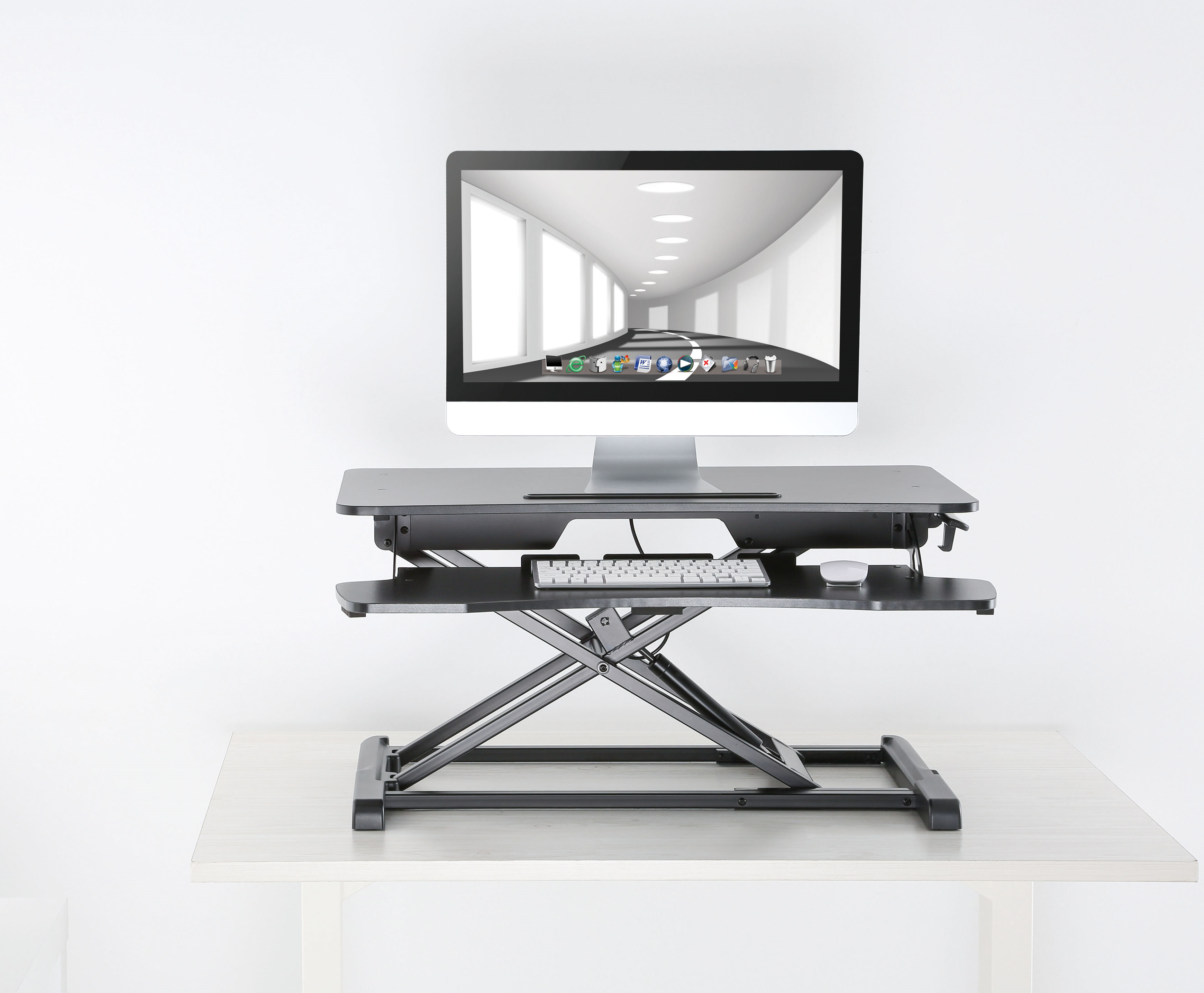 ProperAV Two Tier Worktop Stand Up Desk Converter with Gas Spring Lift & Variable Height Settings - Black - TOYFACTORY