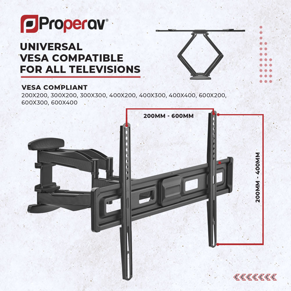 ProperAV TV Wall Bracket (37" - 75" / 45kg Capacity / VESA Max. 600x400) - Black - TOYFACTORY