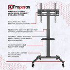 ProperAV Mobile TV Trolley Stand on Wheels for 32" - 55" Screens (35kg Capacity / VESA Max. 400x400) - TOYFACTORY