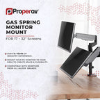 ProperAV Desk Monitor Mount 17" - 32" Extra Height Dual Articulated Swing Arm VESA Max 100x100 - TOYFACTORY