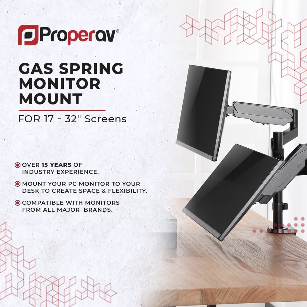 ProperAV Desk Monitor Mount 17" - 32" Extra Height Dual Articulated Swing Arm VESA Max 100x100 - TOYFACTORY
