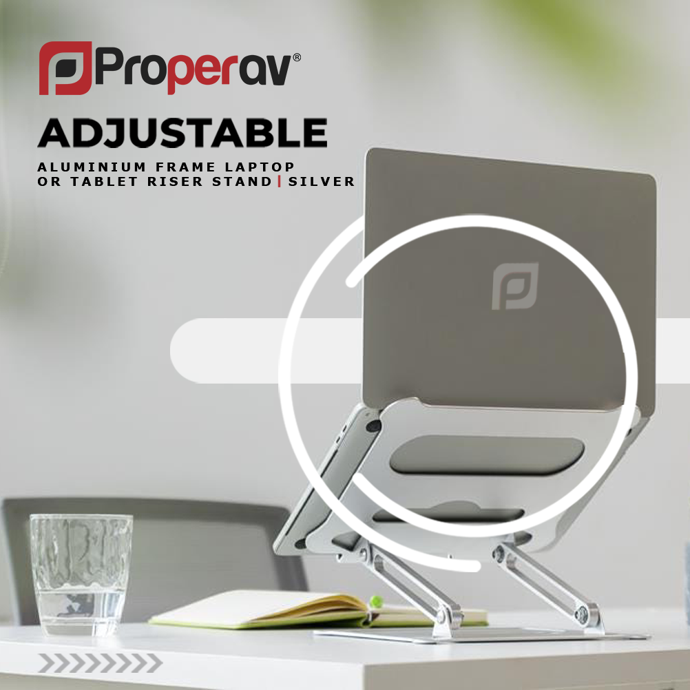 ProperAV Aluminium Construction Fully Adjustable Laptop or Tablet Stand - Silver - TOYFACTORY