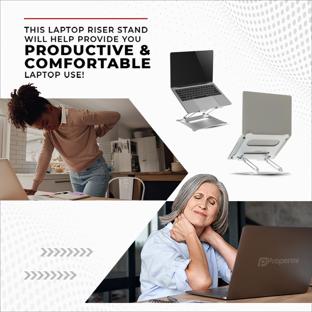 ProperAV Aluminium Construction Fully Adjustable Laptop or Tablet Stand - Silver - TOYFACTORY