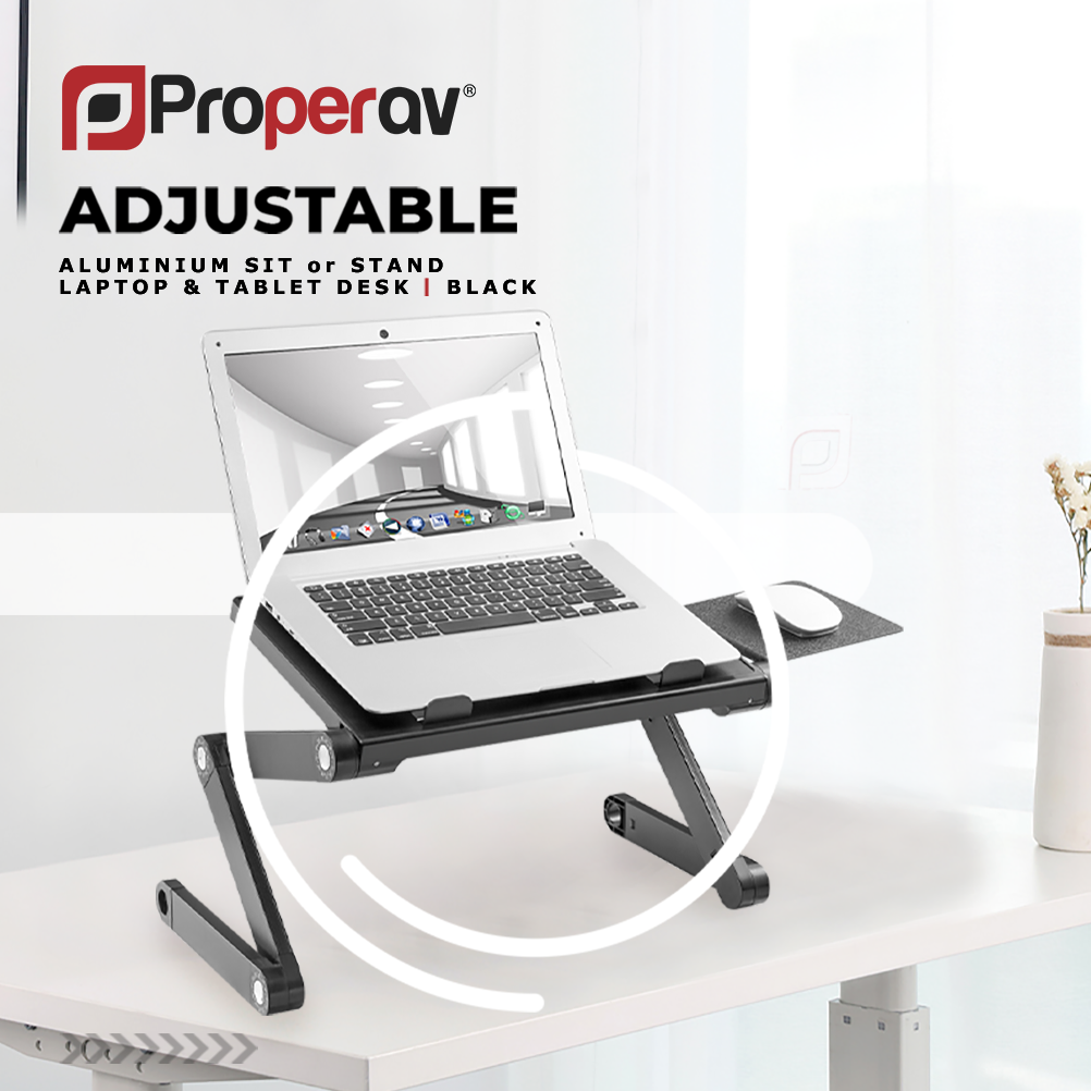 ProperAV Laptop Stand for Bed / Sofa / Desk with Adjustable Legs & Mouse Pad - Black - TOYFACTORY
