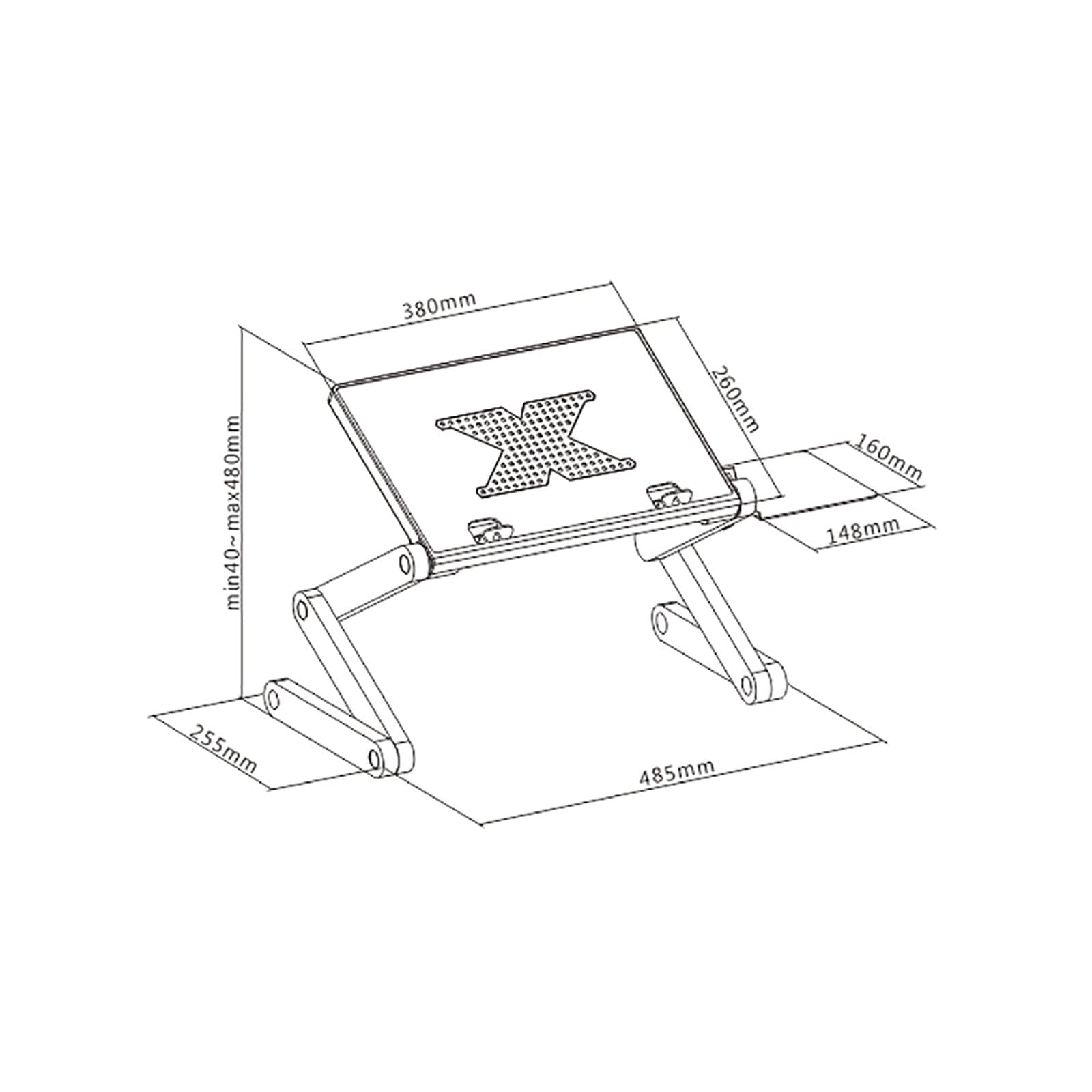 ProperAV Laptop Stand for Bed / Sofa / Desk with Adjustable Legs & Mouse Pad - Black - TOYFACTORY